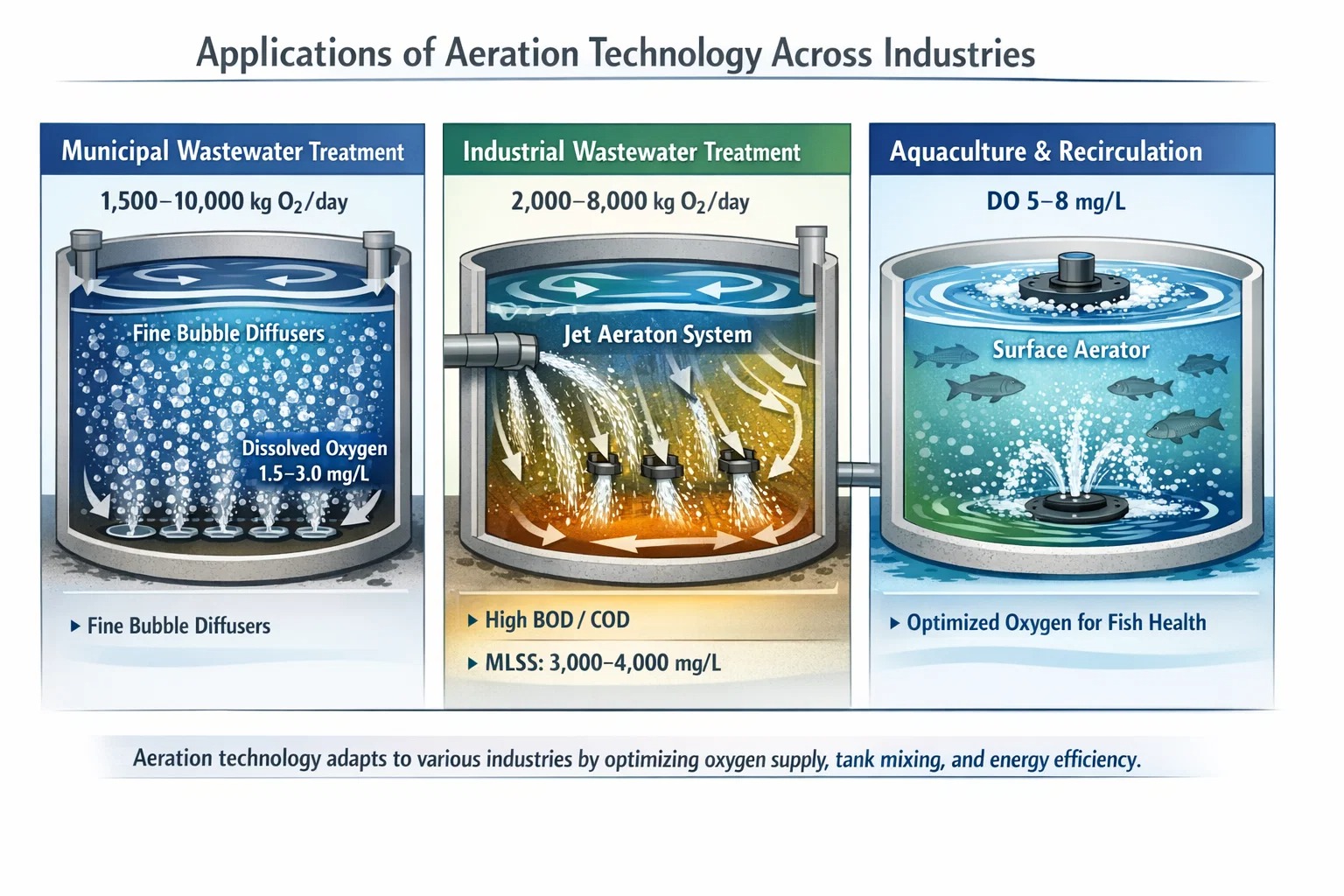 Tecnología de aireación en el tratamiento de aguas residuales: tipos, diseño y aplicaciones industriales.